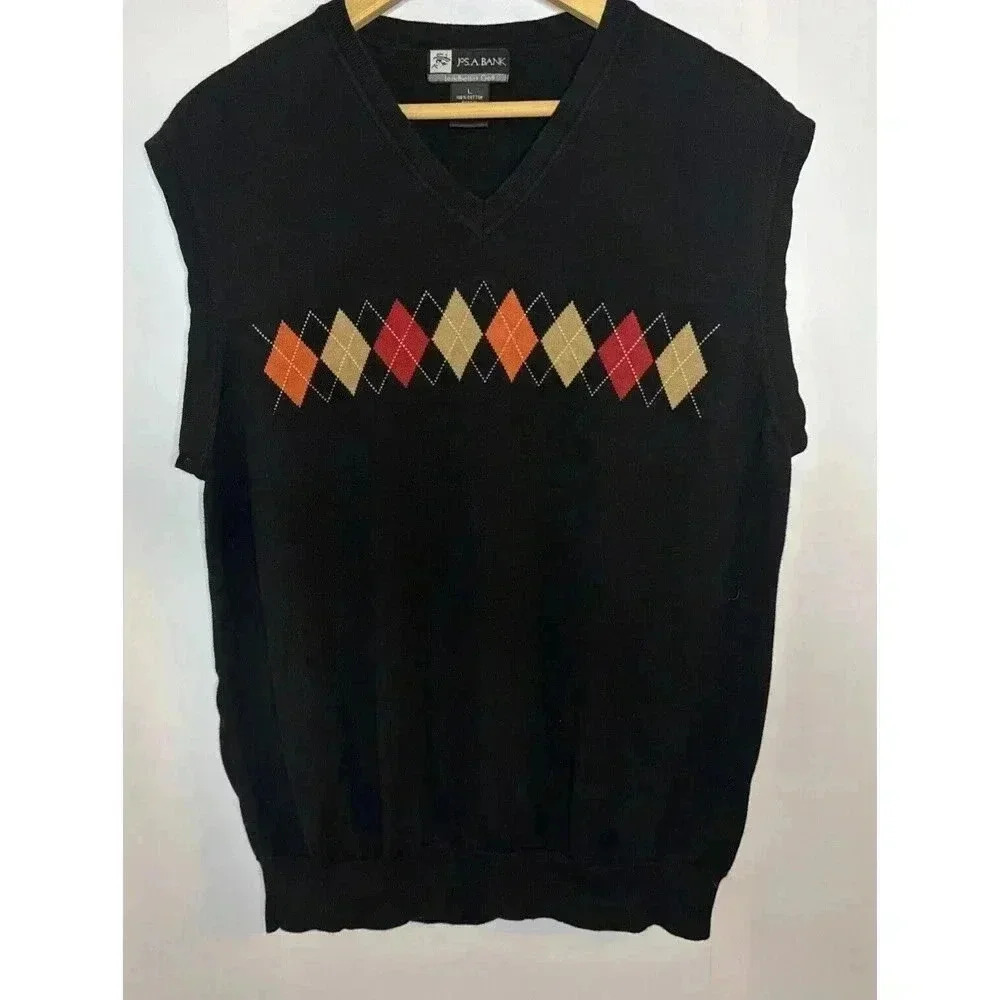 Jos‎ A Bank Mens Leadbetter Golf Sweater Vest Lg Sleeveless Argyle Old Money